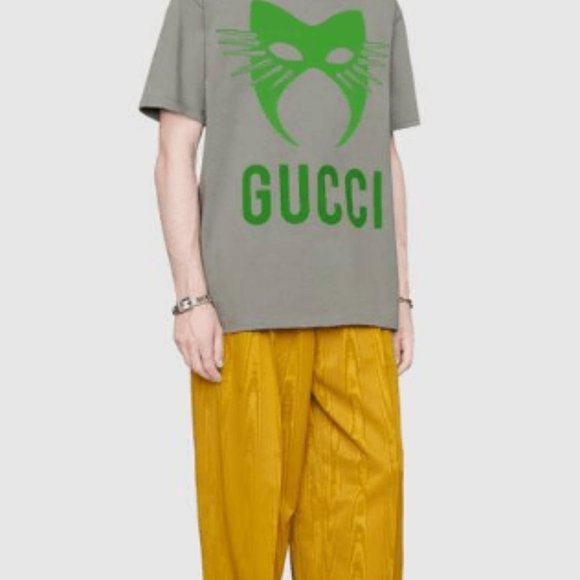 Gucci Oversized Jersey Mask Printed Cotton T-Shirt in Gray - Picture 3 of 4